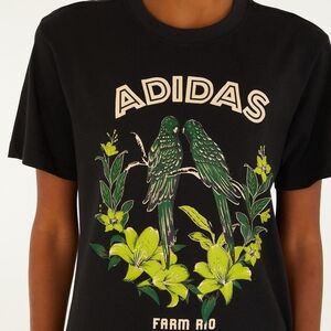 Adidas Black Tee with Green Parrots and Yellow Flowers